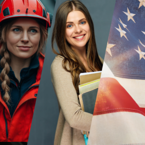 Collage of First Responder, Teacher, and American Flag