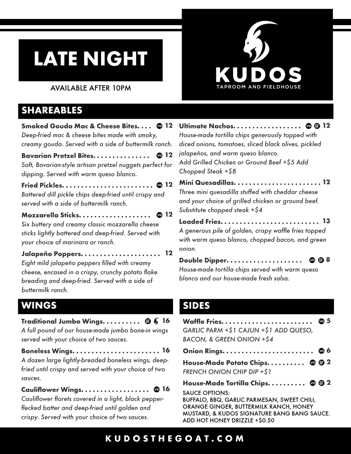 Late Night Menu 2025
