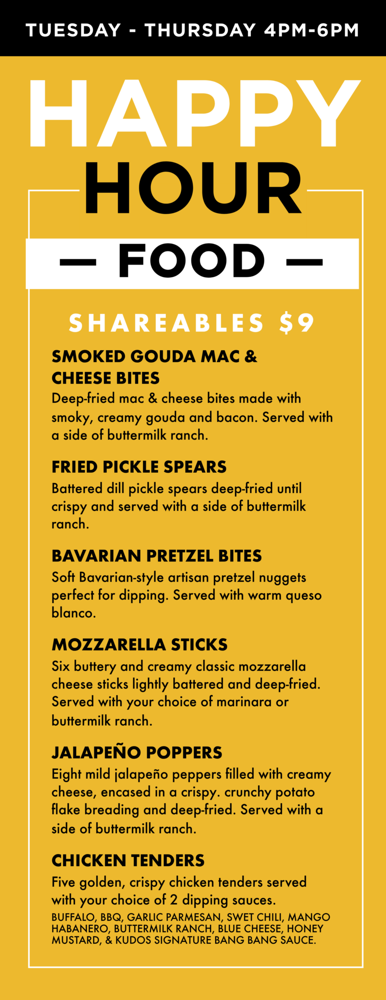Striking Happy Hour Half Page Menu